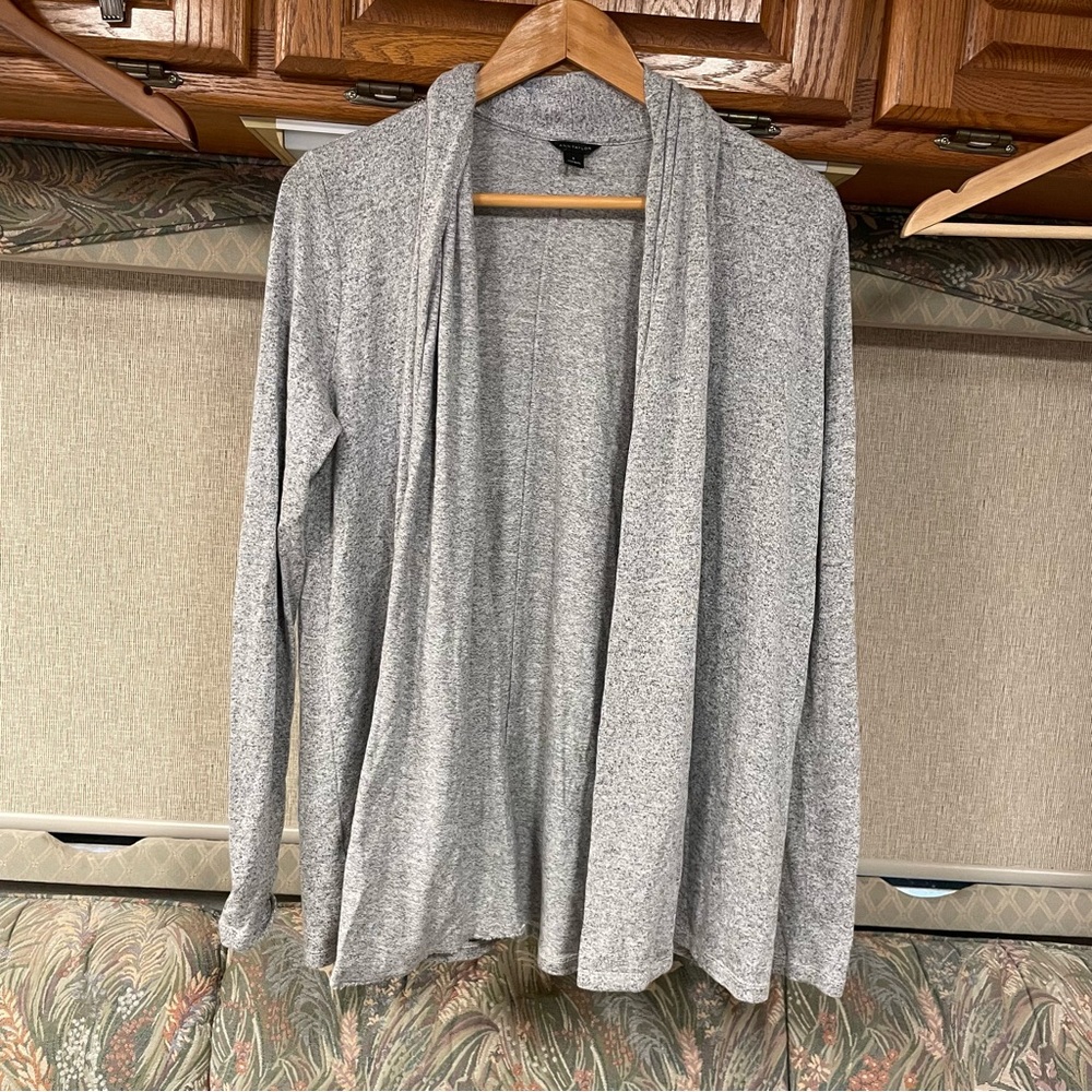 Ann Taylor Heather Gray Draped Cardigan Open Front S